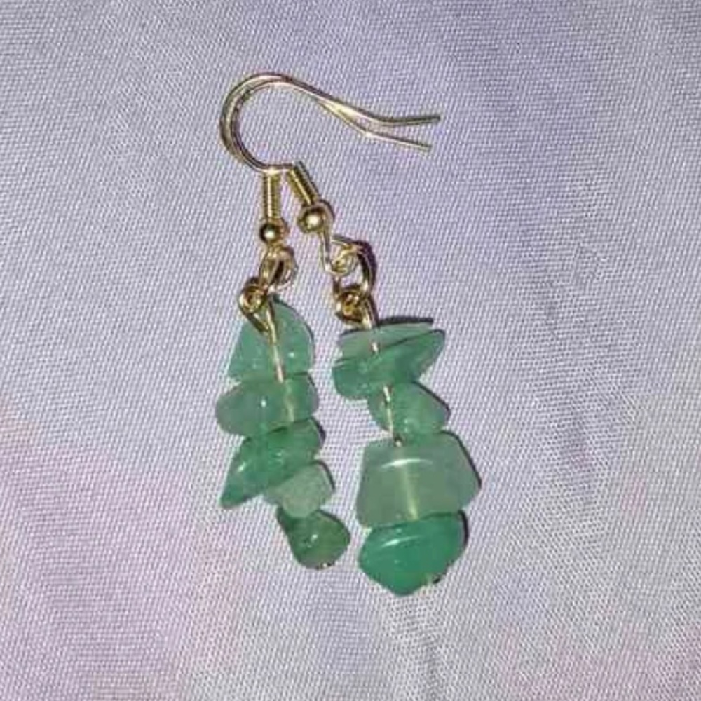 New Loose Natural Green Aventurine Gold Sterling Silver Hook Handmade Earrings - Picture 5 of 9